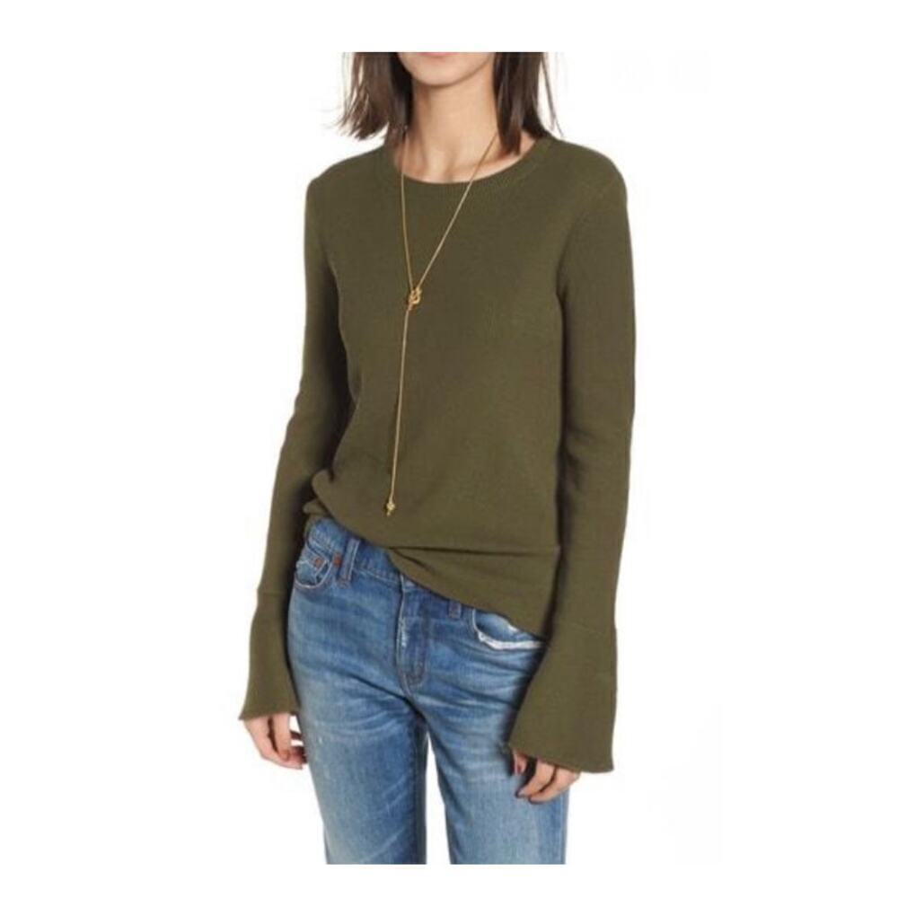 Madewell Ruffle Cuff Ribbed Top in Deep Woodland Green Size XS